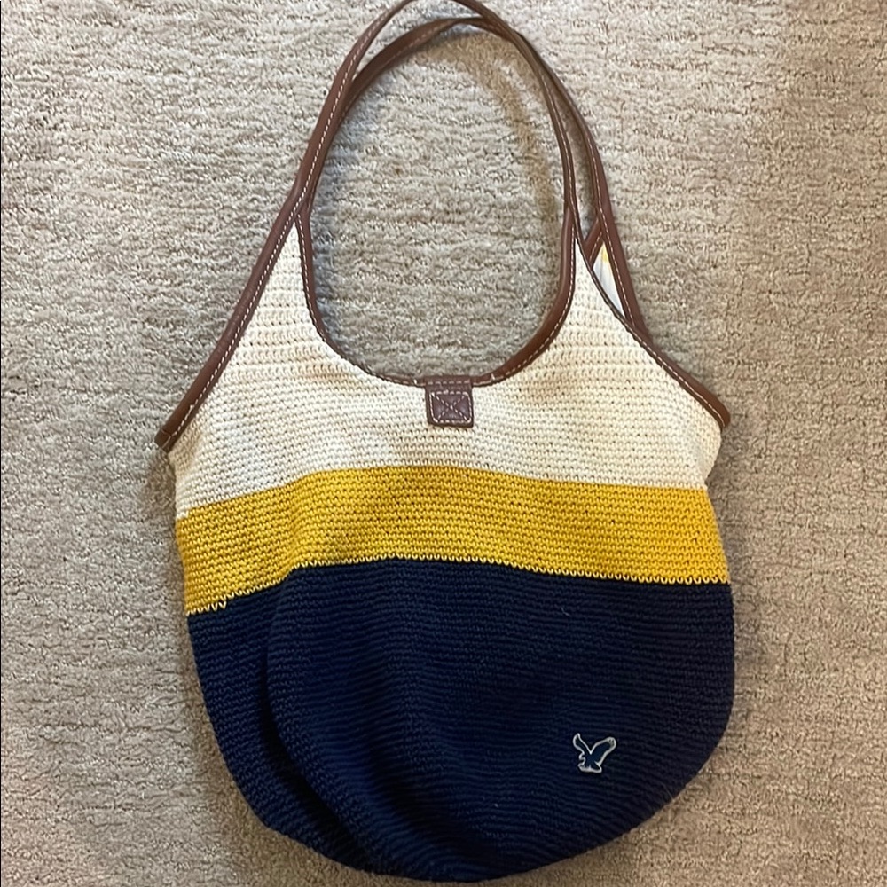 American Eagle 🦅 Navy, Yellow, and Cream Tote Bag